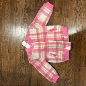 Splendid Pink and Cream Plaid Kids Bomber Coat